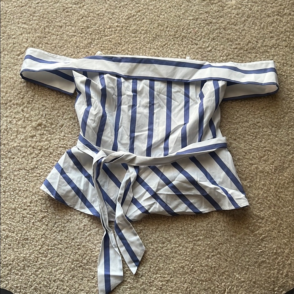 Express Striped Off-Shoulder Top - Blue and White